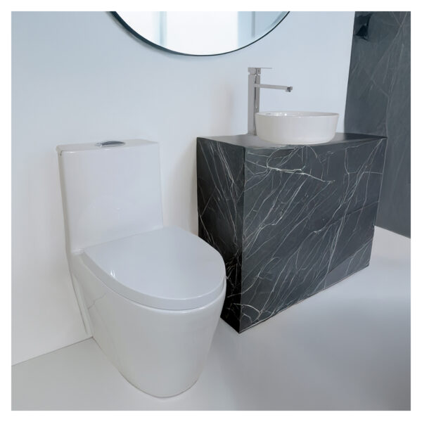 COMBO DE INODORO MINIMALISTA NORDI BLANCO STONE + BOWL REDONDO TANY BLANCO STONE +DESAGUE PUP UP GRANDE P/BOWL  CROMADO + TUBO DE ABASTO 1/2*1/2 STONE - Imagen 2