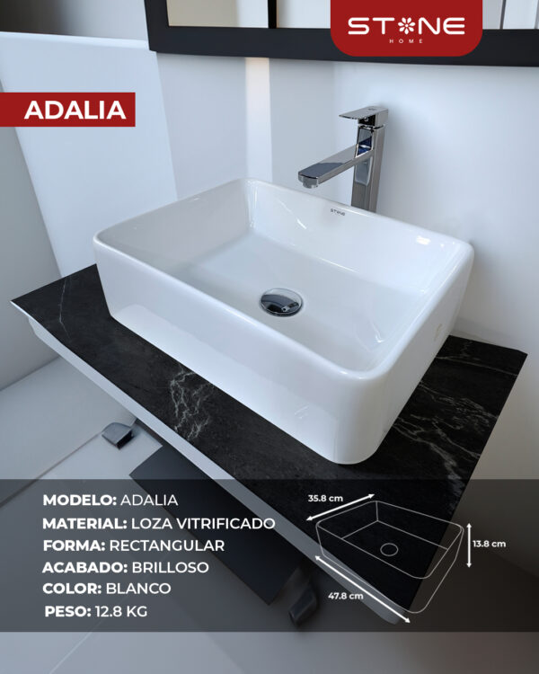 COMBO DE INODORO NORDI BLANCO + BOWL RECTANGULAR ADALIA STONE + DESAGUE PUP UP GRANDE P/BOWL  CROMADO + TUBO DE ABASTO 1/2*1/2 STONE - Imagen 4