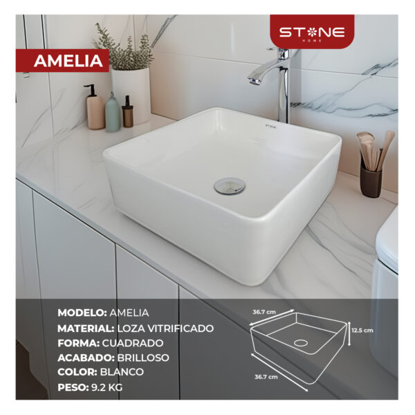 COMBO DE  INODORO ONE PIECE NOOR BLANCO + BOWL  AMELIA BLANCO STONE+ DESAGUE PUP UP GRANDE P/BOWL  CROMADO + TUBO DE ABASTO 1/2*1/2 STONE - Imagen 4