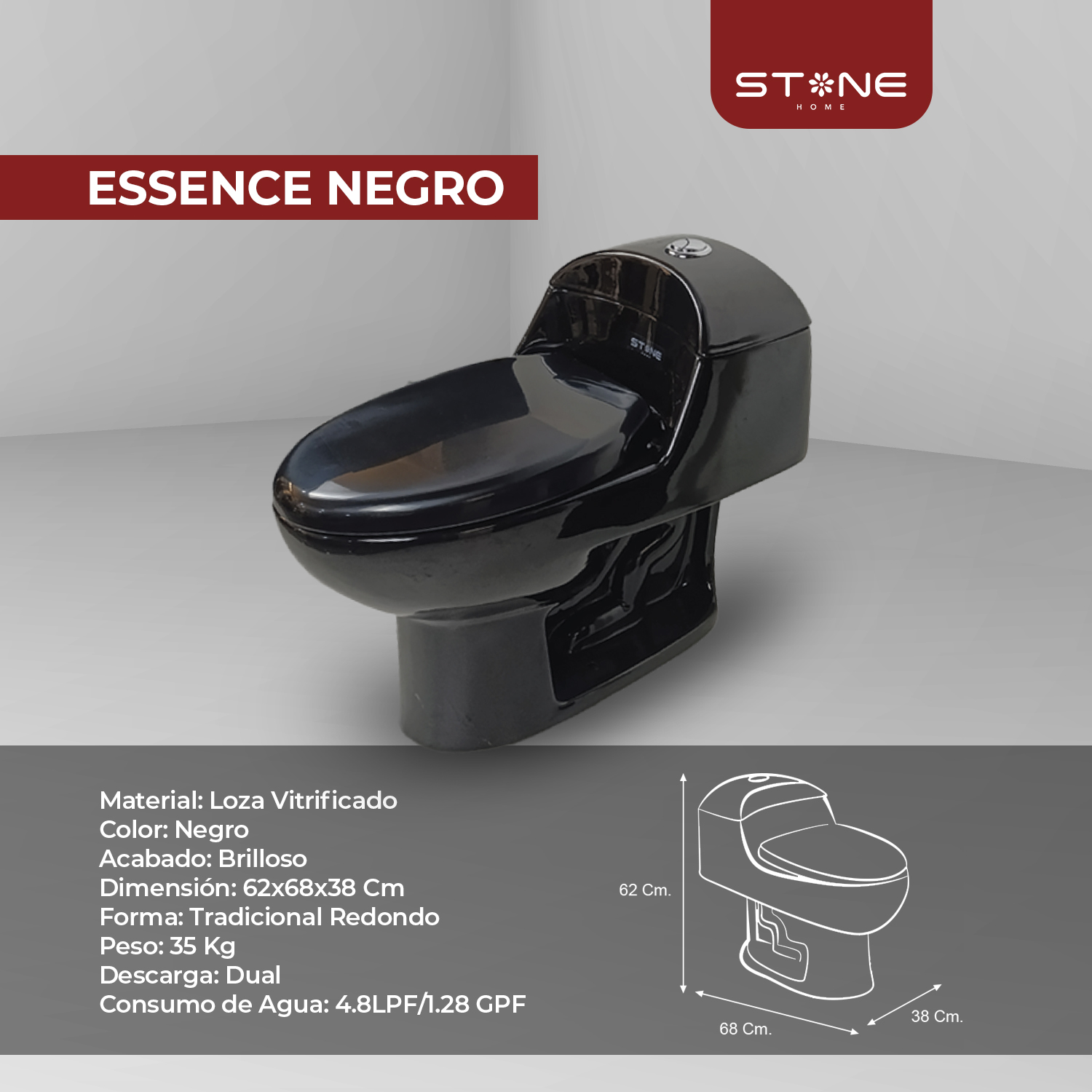 INODORO ONE PIECE ESSENCE NEGRO STONE - Imagen 2