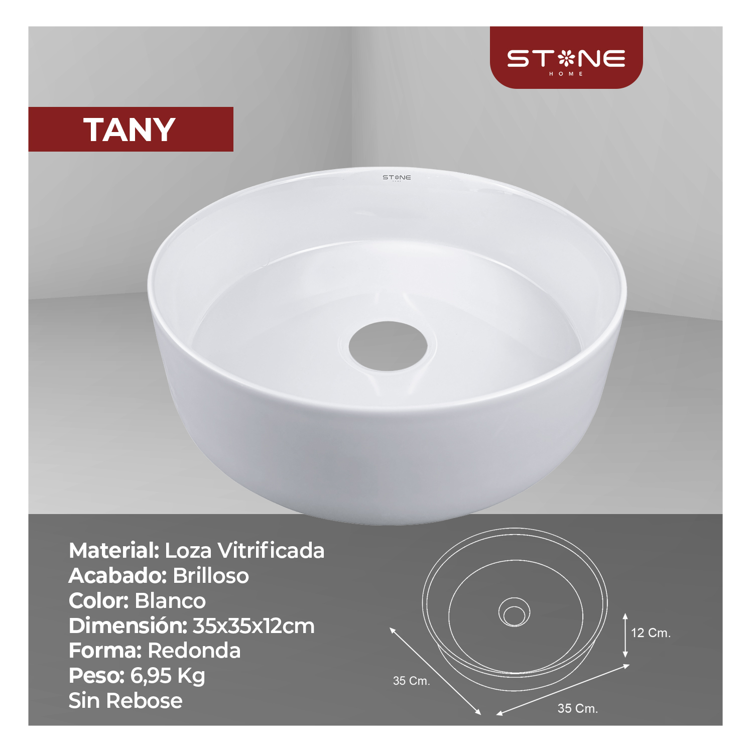 BOWL REDONDO TANY 35X35X120CM BLANCO STONE - Imagen 2