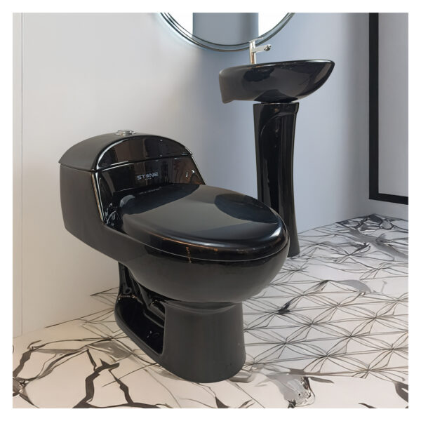 COMBO DE INODORO ESSENCE NEGRO + LAVATORIO C/ PEDESTAL STONE - Imagen 2