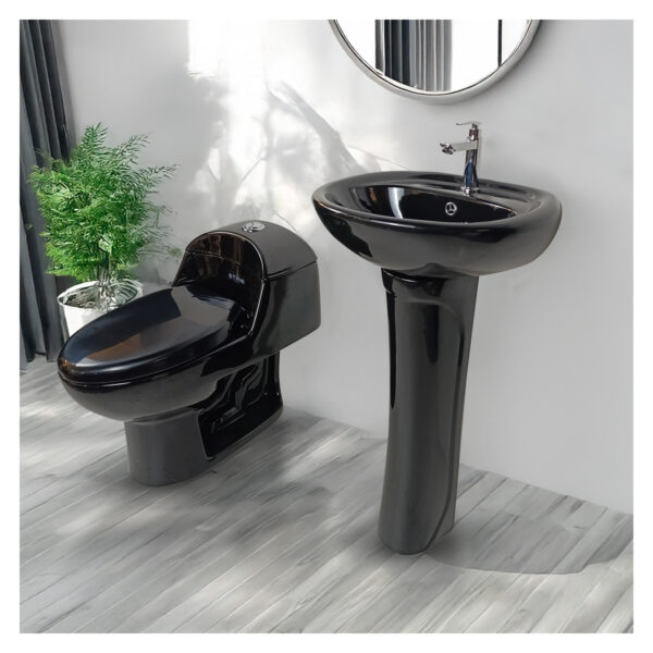 COMBO DE INODORO ESSENCE NEGRO + LAVATORIO C/ PEDESTAL STONE