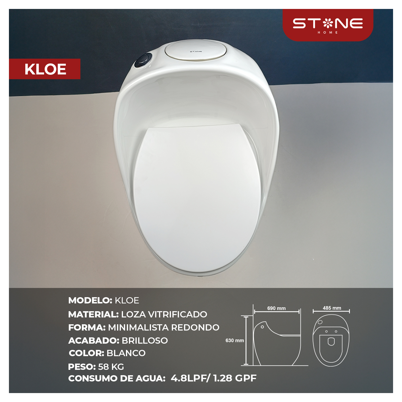 INODORO ONE PIECE MINIMALISTA REDONDO KLOE BLANCO - Imagen 3