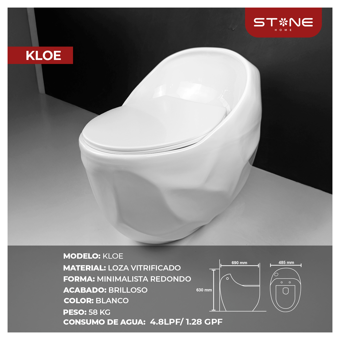 INODORO ONE PIECE MINIMALISTA REDONDO KLOE BLANCO - Imagen 2