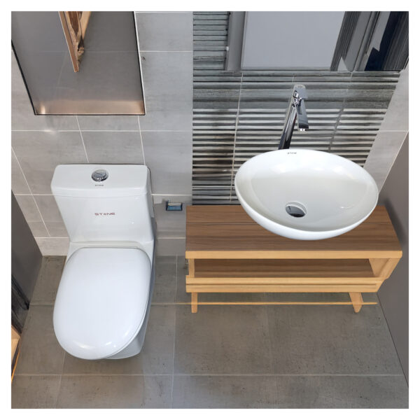 COMBO DE  INODORO ONE PIECE NOOR BLANCO + BOWL  HANNA BLANCO STONE+ DESAGUE PUP UP GRANDE P/BOWL  CROMADO + TUBO DE ABASTO 1/2*1/2 STONE