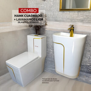 COMBO HANK CUADRADO BLANCO C/ DORADO + LIOR BLANCO C/DORADO + 1 TUBO DE ABASTO VINIL REFORZADO STONE (INCLUYE TUBO DE ABASTO DE VINIL REFORZADO F1/2*M1/2 BRONCE  STONE)