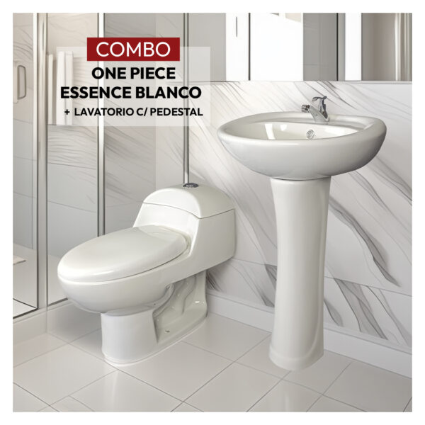 COMBO DE INODORO ESSENCE BLANCO + LAVATORIO C/ PEDESTAL BLANCO STONE