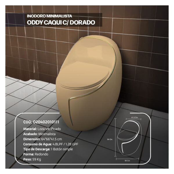 INODORO MINIMALISTA ODDY CAQUI C/DORADO STONE + TUBO DE ABASTO STONE 1/2"1/2 - Imagen 2