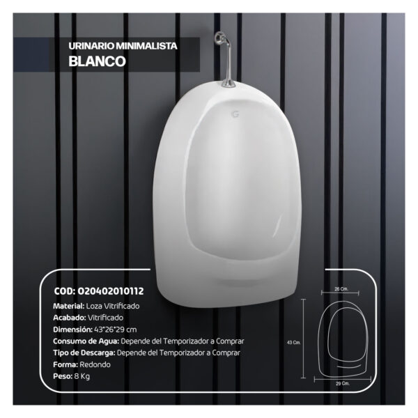 URINARIO MINIMALISTA BLANCO STONE - Imagen 2