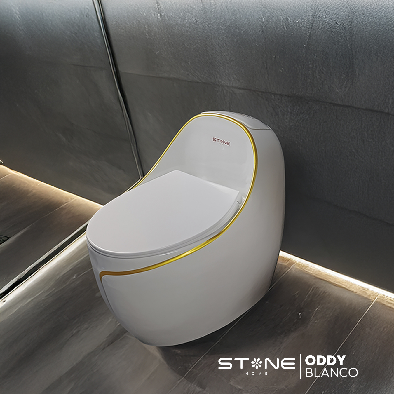 INODORO ONE PIECE MINIMALISTA REDONDO ODDY BLANCO C/ DORADO STONE