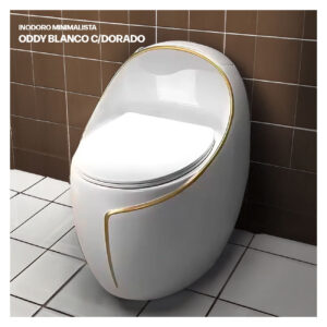 INODORO MINIMALISTA ODDY BLANCO C/DORADO STONE + TUBO DE ABASTO STONE 1/2"1/2