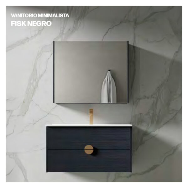 VANITORIO MINIMALISTA FISK 600X465X500 NEGRO  STONE