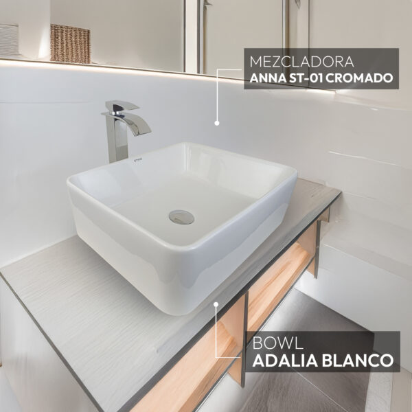 COMBO BOWL ADALIA  + ANNA ST-01 + DESAGUE POP UP GRANDE S/REBOSE P/BOWL COLA CROMADO 18CM