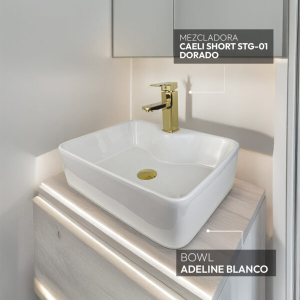 COMBO BOWL ADELINE + CAELI SHORT STG-01 + DESAGUE POP UP GRANDE S/REBOSE P/BOWL COLA  DORADO 18 CM