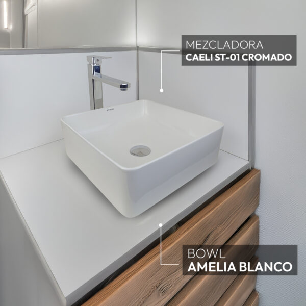 COMBO BOWL AMELIA  + CAELI ST + DESAGUE POP UP GRANDE S/REBOSE P/BOWL COLA CROMADO 18CM