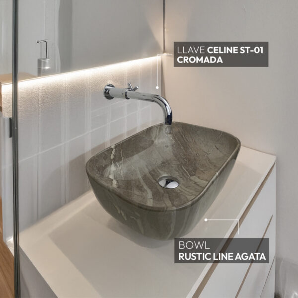 COMBO BOWL RUSTIC LINE AGATA  + CELINE ST-01 + DESAGUE POP UP GRANDE S/REBOSE P/BOWL COLA CROMADO 18CM