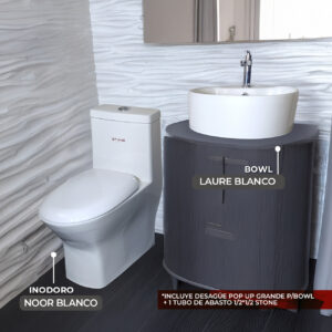COMBO DE INODORO ONE PIECE NOOR BLANCO STONE + BOWL LAURE BLANCO STONE     *INCLUYE DESAGÜE POP UP GRANDE P/BOWL + 1 TUBO DE ABASTO 1/2*1/2 STONE
