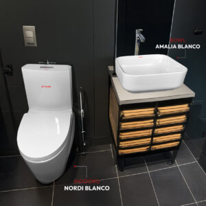 COMBO NORDI BLANCO + LAVAMANO AMALIA BLANCO + DESAGÜE POP UP GRANDE PARA BOWL + TUBO DE ABASTO 1/2*1/2 STONE