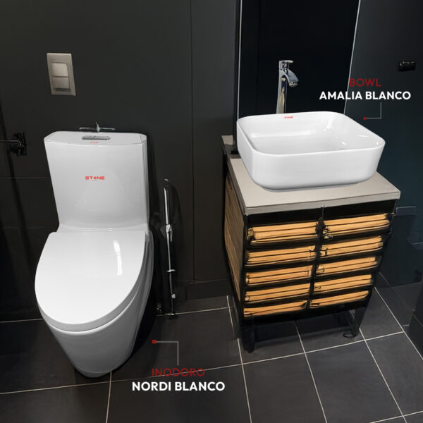 COMBO NORDI BLANCO + LAVAMANO AMALIA BLANCO + DESAGÜE POP UP GRANDE PARA BOWL + TUBO DE ABASTO 1/2*1/2 STONE