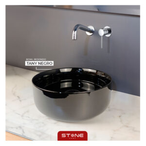COMBO BOWL TANY NEGRO + MEZCLADORA P/BOWL A LA PARED SOPHIE ST CROMADO + DESAGUE POP UP GRANDE NEGRO S/REBOSE P/BOWL CUERPO 8 CM COLA 18 CM STONE
