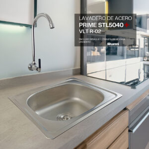 COMBO LAVADERO DE ACERO PRIME STL5040 STONE + DESAGUE C/TRAMPA DE I.5" PARA LAVADERO + VLT R-02