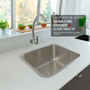 COMBO DE LAVADERO DE ACERO SIGNATURE STP3937+LLAVE VELIT 01 + DESAGUE C/ TRAMPA DE 1.5" PARA LAVADERO