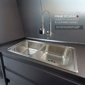 COMBO DE LAVADERO DE ACERO PRIME STL8550+LLAVE P/ LAVADERO A LA PARED GANSO + DESAGUE DE DOBLE POZA C/ TRAMPA P DE 1.5" PARA LAVADERO MODELO PREMIUM
