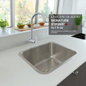 COMBO DE LAVADERO SIGNATURE STP3937 + LLAVE P/COCINA A LA PARED VLT R-02 + DESAGÜE C/ TRAMPA DE 1.5″ PARA LAVADERO STONE