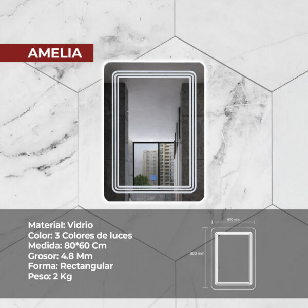 ESPEJO LED TACTIL AMELIA 80X60CM STONE - Imagen 2
