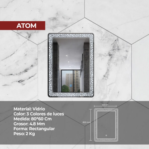 ESPEJO LED TACTIL ATOM 80X60CM STONE - Imagen 2