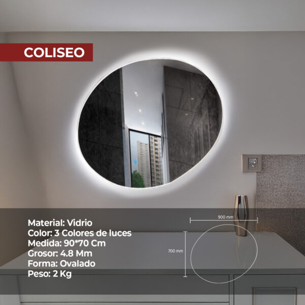 ESPEJO LED TACTIL COLISEO 90X70CM STONE - Imagen 2