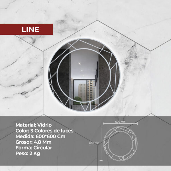 ESPEJO LED TACTIL LINE 60X60CM STONE - Imagen 2