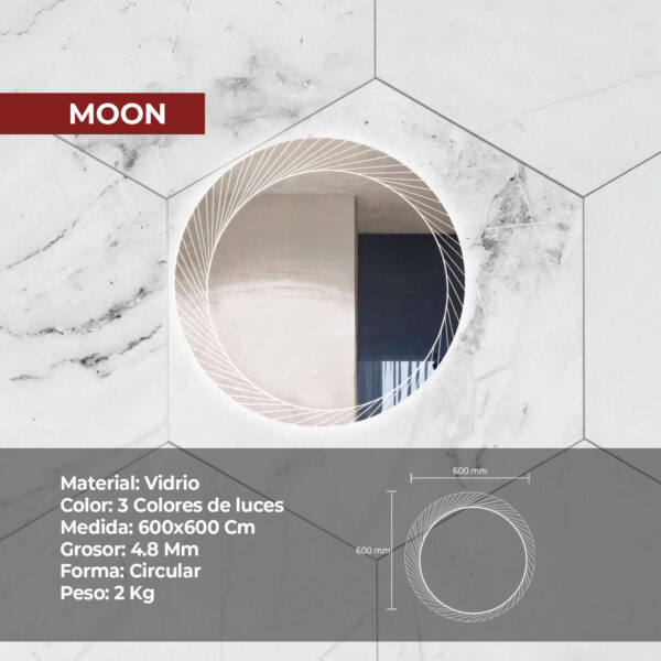 ESPEJO LED TACTIL MOON 60X60CM STONE - Imagen 2