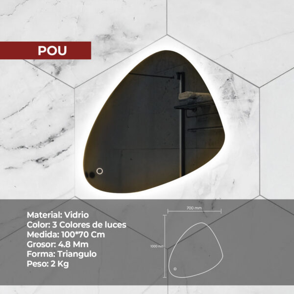 ESPEJO LED TACTIL POU 100X70CM STONE - Imagen 2