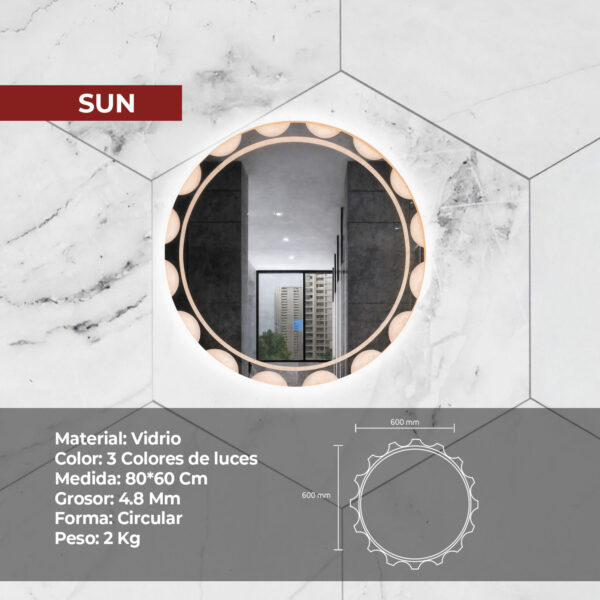 ESPEJO LED TACTIL SUN 60X60CM STONE - Imagen 3