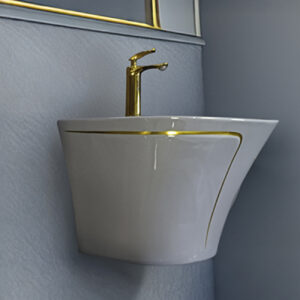 LAVAMANOS SEMI-STANDING ROLI  GRIS C/ DORADO STONE