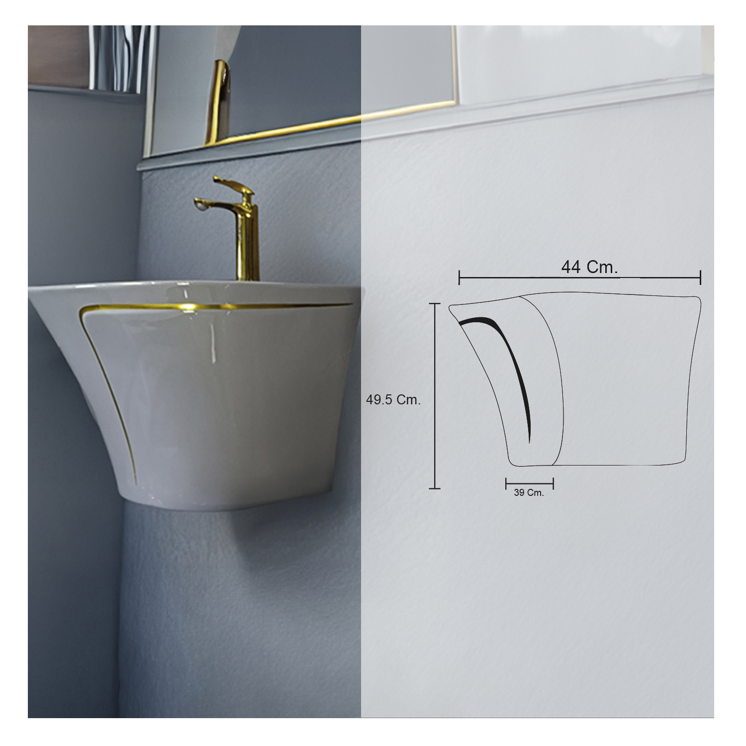LAVAMANOS SEMI-STANDING ROLI GRIS C/ DORADO STONE - Imagen 3