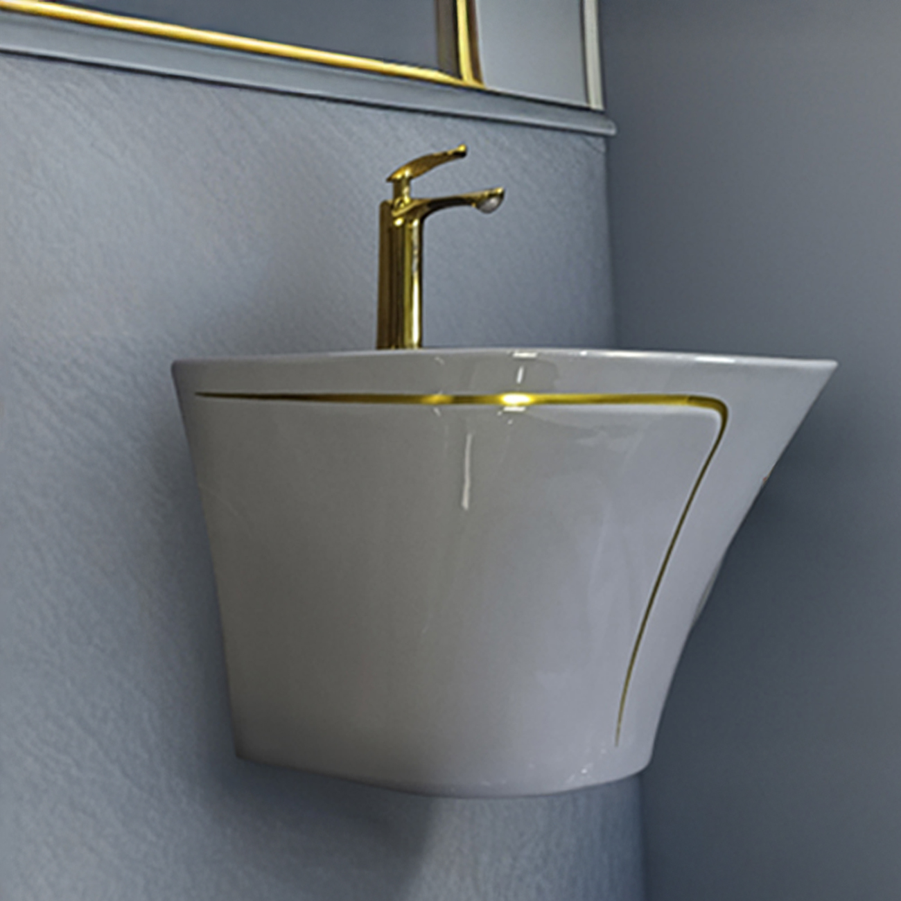 LAVAMANOS SEMI-STANDING ROLI GRIS C/ DORADO STONE