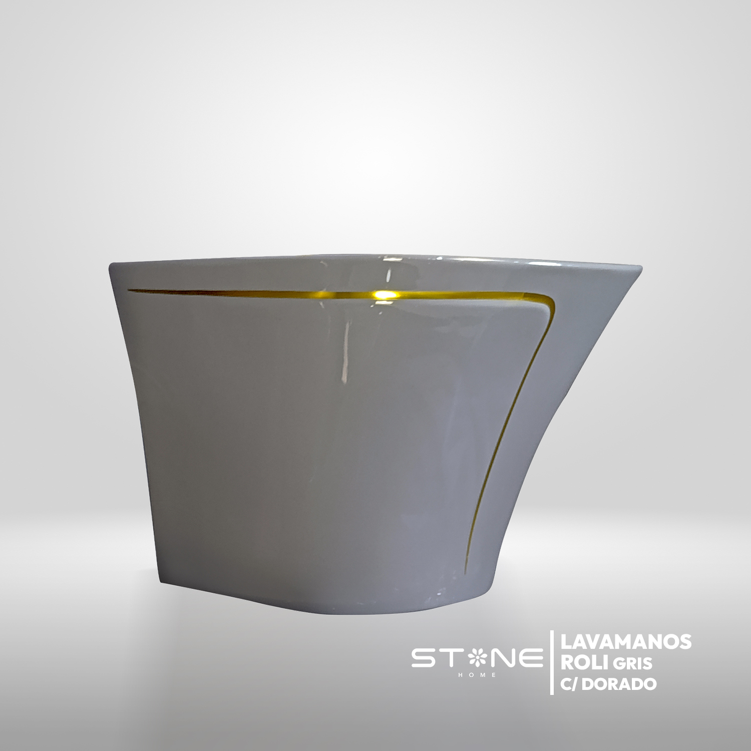 LAVAMANOS SEMI-STANDING ROLI GRIS C/ DORADO STONE - Imagen 2