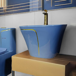 LAVATORIO SEMI-STANDING ROLI AZUL ACERO C/ DORADO STONE