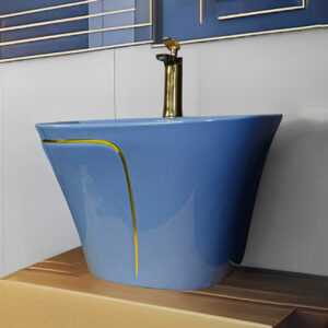 LAVAMANOS SEMI-STANDING ROLI AZUL ACERO C/ DORADO STONE