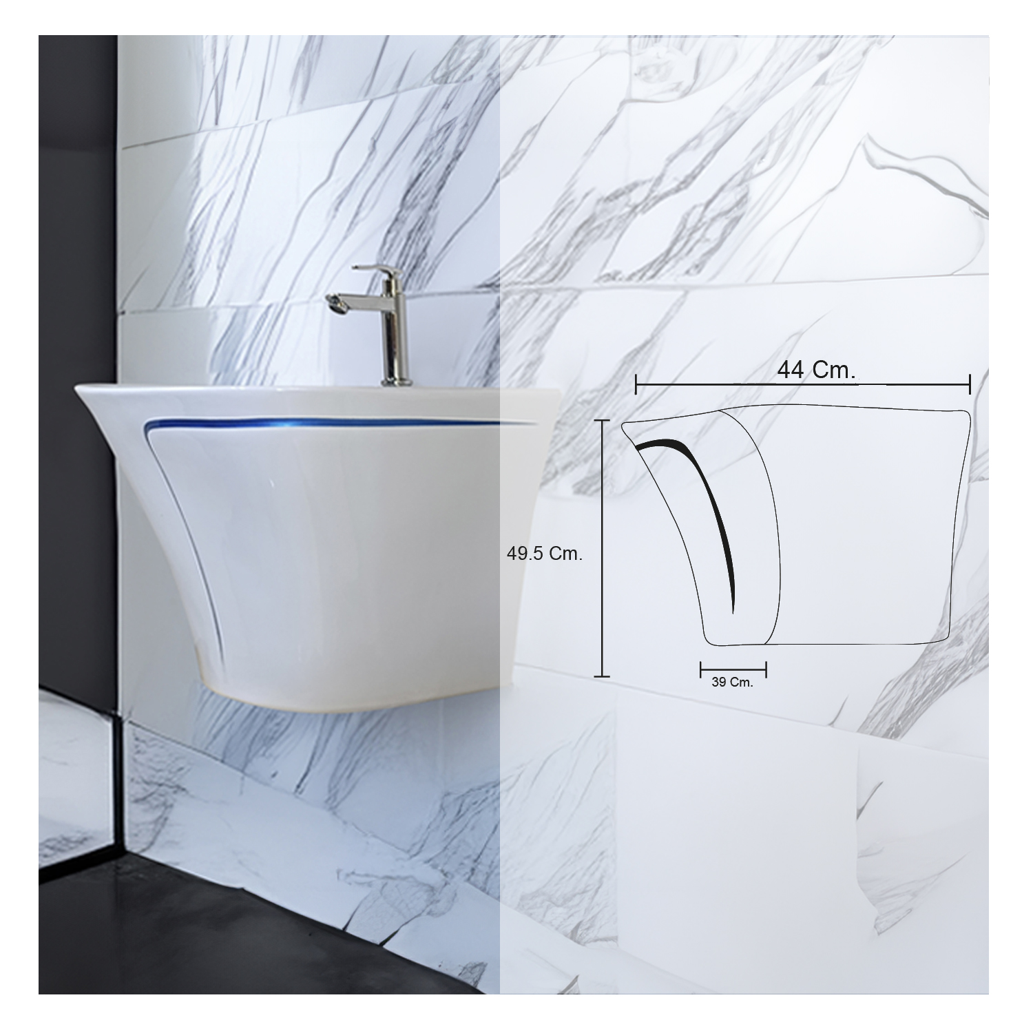 LAVAMANOS SEMI-STANDING ROLI BLANCO C/ AZUL STONE - Imagen 2