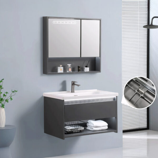 VANITORIO MINIMALISTA CRACCOVIA 600X465X500 PLOMO STONE - Imagen 4