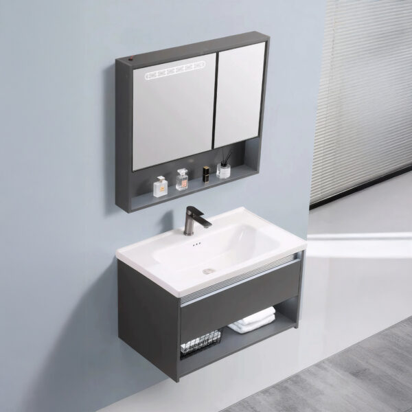 VANITORIO MINIMALISTA CRACCOVIA 600X465X500 PLOMO STONE - Imagen 5