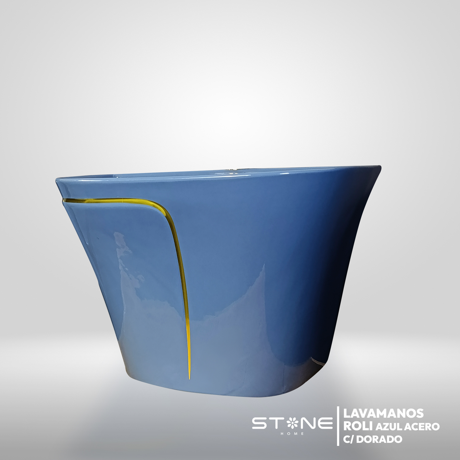 LAVAMANOS SEMI-STANDING ROLI AZUL ACERO C/ DORADO STONE - Imagen 2