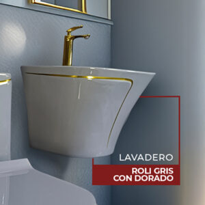 LAVATORIO SEMI-STANDING ROLI  GRIS C/ DORADO STONE