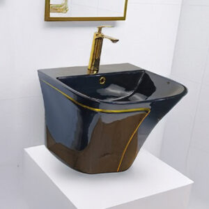LAVATORIO SEMI-STANDING ROLI   NEGRO C/ DORADO STONE