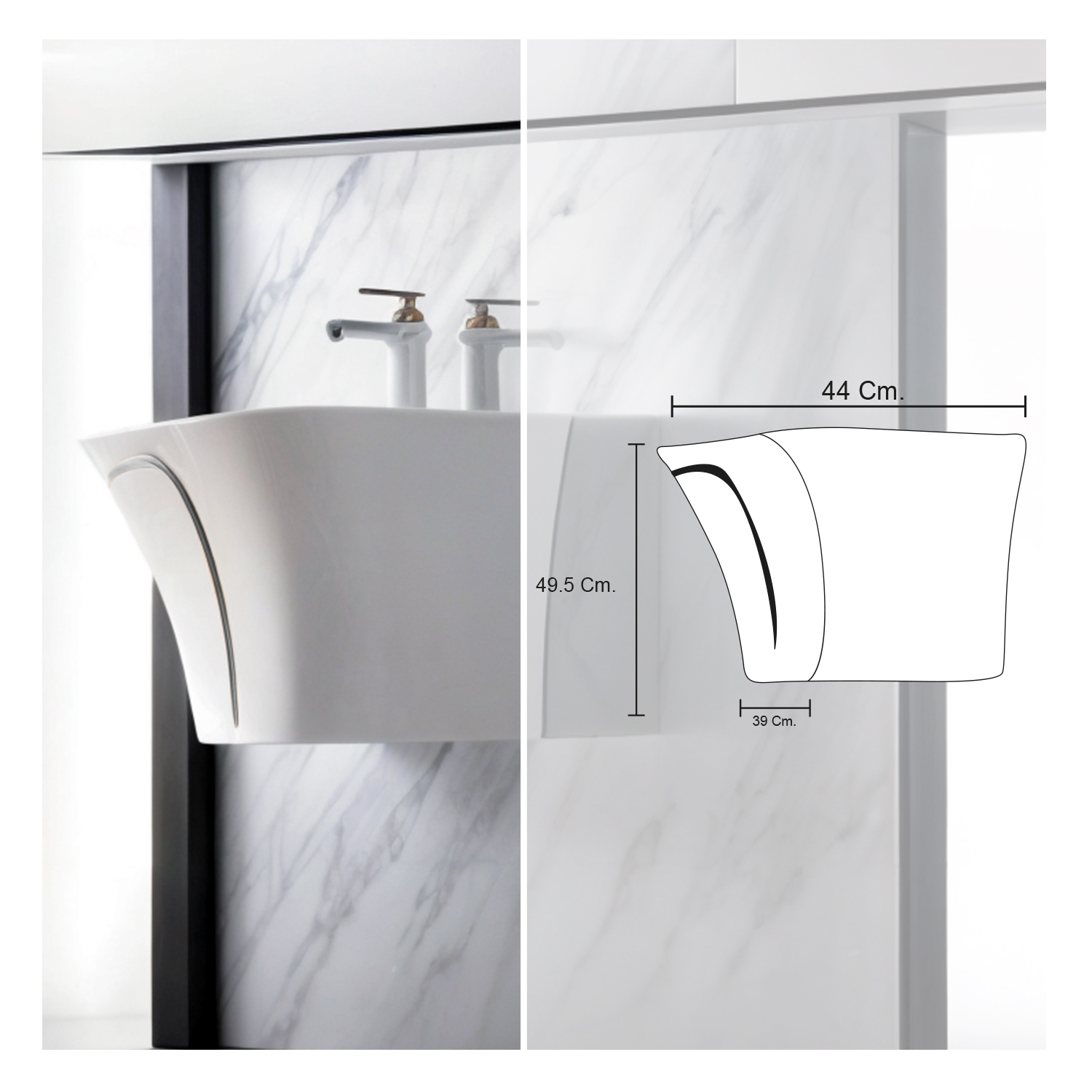 LAVAMANOS SEMI-STANDING ROLI NEGRO C/ DORADO STONE - Imagen 2