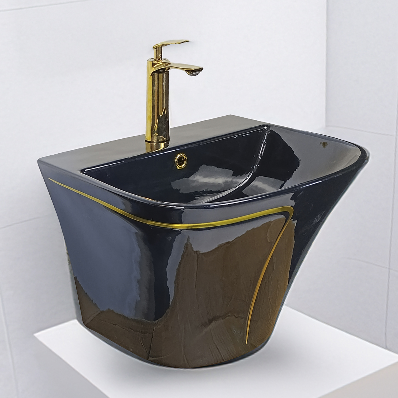 LAVAMANOS SEMI-STANDING ROLI NEGRO C/ DORADO STONE